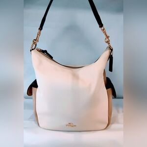COACH Tan & Cream Pennie Shoulder Bag in Colorblock Pebble Leather (Model #6154)